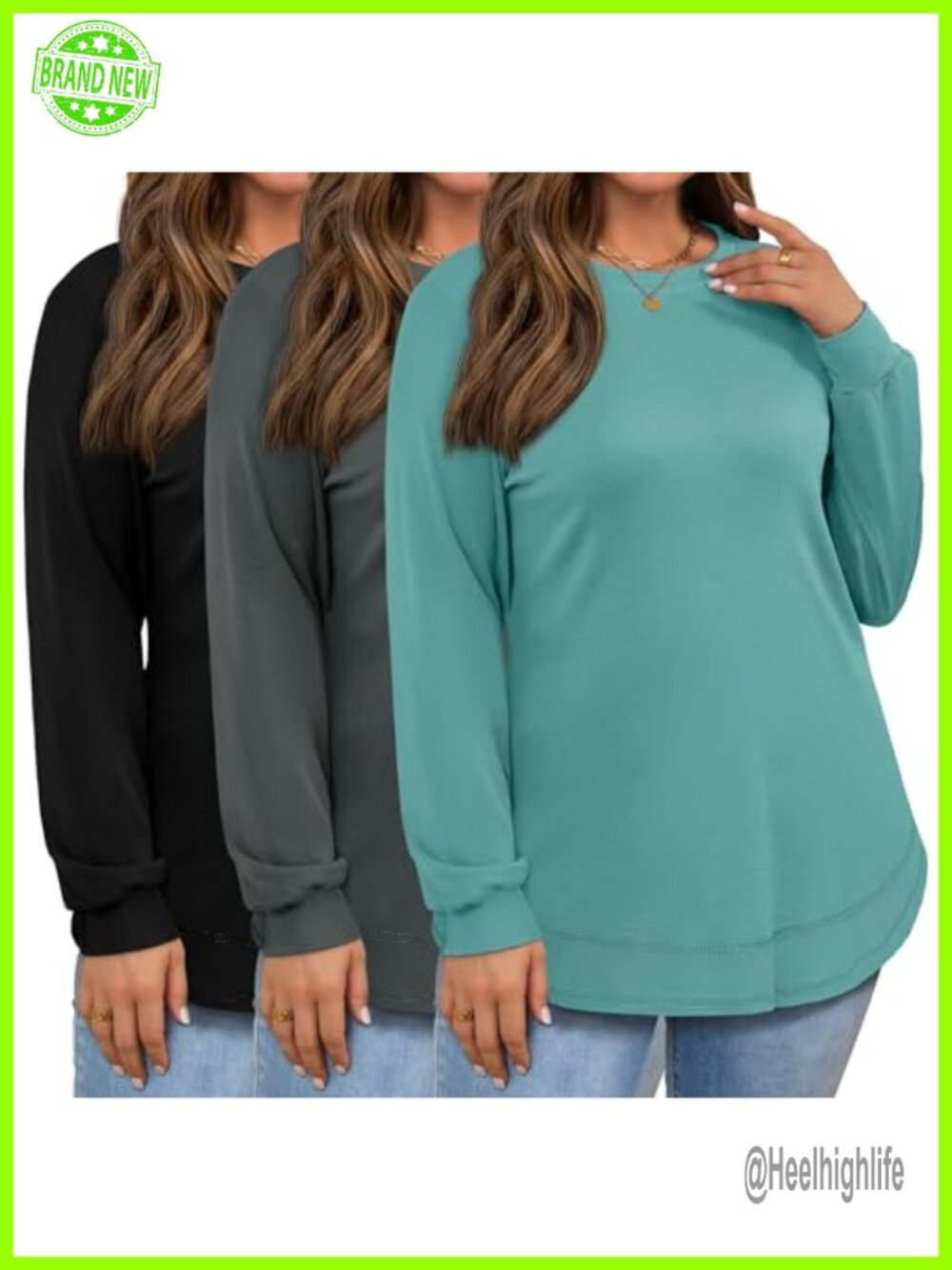 Plus Size Cotton Sweatshirts Pullover Curved Hem Lounge Tops